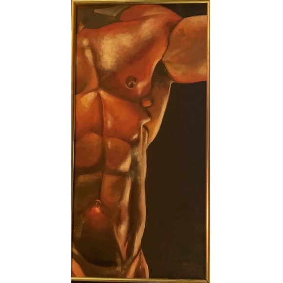 TORSO Painting by Tom Foral 1993 24x12 Acrylic on canvas Signed Framed - Picture 1 of 3